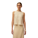 System Action - V26TO324-2 – Top crudo de viscosa y lino sin mangas con cuello redondo - Mujer
