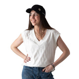 System Action - V26TO330-1 – Top blanco sin mangas con tejido de fantasía 100% algodón - Mujer