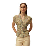 System Action - V26TO430-30 – Top estampado multicolor 100% viscosa con escote de pico - Mujer