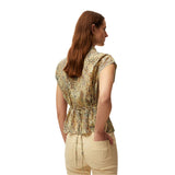 System Action - V26TO430-30 – Top estampado multicolor 100% viscosa con escote de pico - Mujer