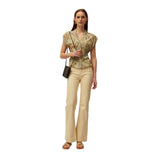 System Action - V26TO430-30 – Top estampado multicolor 100% viscosa con escote de pico - Mujer