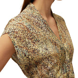 System Action - V26TO430-30 – Top estampado multicolor 100% viscosa con escote de pico - Mujer