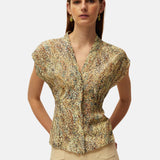 System Action - V26TO430-30 – Top estampado multicolor 100% viscosa con escote de pico - Mujer
