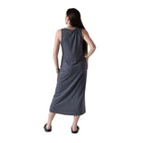 System Action - V26VE206-7 – Vestido azul midi de canalé con cuello caja - Mujer