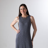 System Action - V26VE206-7 – Vestido azul midi de canalé con cuello caja - Mujer