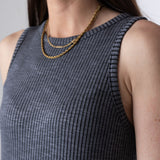 System Action - V26VE206-7 – Vestido azul midi de canalé con cuello caja - Mujer