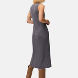 System Action - V26VE206-7 – Vestido azul midi de canalé con cuello caja - Mujer