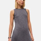 System Action - V26VE206-7 – Vestido azul midi de canalé con cuello caja - Mujer