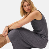 System Action - V26VE206-7 – Vestido azul midi de canalé con cuello caja - Mujer