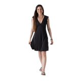 System Action - V26VE301-40 – Vestido negro corto de escote pico con volante en las mangas - Mujer