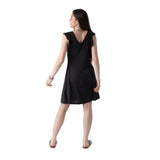 System Action - V26VE301-40 – Vestido negro corto de escote pico con volante en las mangas - Mujer
