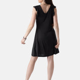 System Action - V26VE301-40 – Vestido negro corto de escote pico con volante en las mangas - Mujer