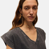 System Action - V26VE330-11 – Vestido gris corto con tachas en las mangas 100% algodón orgánico - Mujer