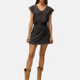 System Action - V26VE330-11 – Vestido gris corto con tachas en las mangas 100% algodón orgánico - Mujer