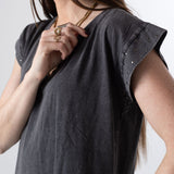 System Action - V26VE330-11 – Vestido gris corto con tachas en las mangas 100% algodón orgánico - Mujer