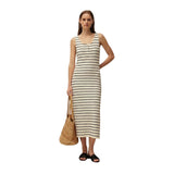 Vestido midi beige rayas System Action mujer | Konestilochic