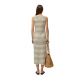 System Action - V26VE345-2 – Vestido midi crudo de rayas con cuello redondo y tirantes - Mujer