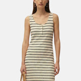 System Action - V26VE345-2 – Vestido midi crudo de rayas con cuello redondo y tirantes - Mujer