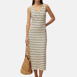 System Action - V26VE345-2 – Vestido midi crudo de rayas con cuello redondo y tirantes - Mujer