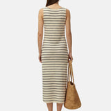 System Action - V26VE345-2 – Vestido midi crudo de rayas con cuello redondo y tirantes - Mujer