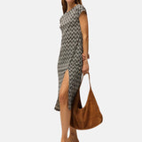 System Action - V26VE361-40 – Vestido negro estampado de manga corta con frunces - Mujer