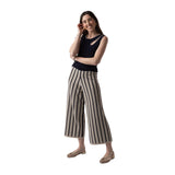 Pantalones rayas negras beige casual mujer | Konestilochic