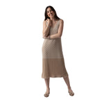 Vestido Midi Beige con Lúrex Mujer | Konestilochic