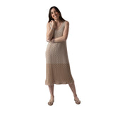 Vestido Midi Beige con Lúrex Mujer | Konestilochic