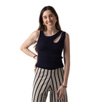 Top Asimétrico Beige Azul Marino Mujer | Konestilochic