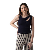 Top Asimétrico Beige Azul Marino Mujer | Konestilochic