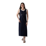 WNT Collection - W126000-08 – Vestido azul marino de punto desagujado con pespunte en contraste - Mujer
