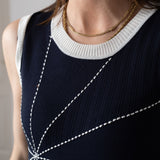 WNT Collection - W126000-08 – Vestido azul marino de punto desagujado con pespunte en contraste - Mujer