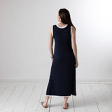 WNT Collection - W126000-08 – Vestido azul marino de punto desagujado con pespunte en contraste - Mujer