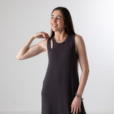 WNT Collection - W126009-17 – Vestido gris oscuro de viscosa con abertura en el escote - Mujer