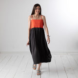 WNT Collection - W126625-17 – Vestido combinado de tirantes coral y gris oscuro - Mujer
