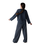 WNT Collection - W126802-08 – Pantalones de felpa de algodón azul marino con cintura elástica ajustable - Mujer