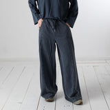 WNT Collection - W126802-08 – Pantalones de felpa de algodón azul marino con cintura elástica ajustable - Mujer