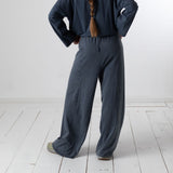 WNT Collection - W126802-08 – Pantalones de felpa de algodón azul marino con cintura elástica ajustable - Mujer