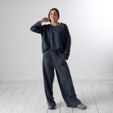 WNT Collection - W126802-08 – Pantalones de felpa de algodón azul marino con cintura elástica ajustable - Mujer
