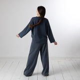 WNT Collection - W126802-08 – Pantalones de felpa de algodón azul marino con cintura elástica ajustable - Mujer