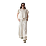 WNT Collection - W126802-48 – Pantalones de felpa de algodón color piedra con cintura elástica ajustable - Mujer