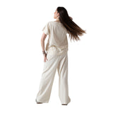 WNT Collection - W126802-48 – Pantalones de felpa de algodón color piedra con cintura elástica ajustable - Mujer