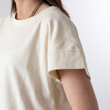 WNT Collection - W126835-48 – Sudadera de manga corta color piedra de felpa de algodón - Mujer