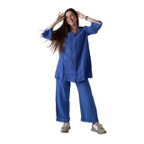 WNT Collection - W126844-21 – Pantalones azules 100% lino con bolsillos - Mujer