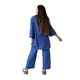 WNT Collection - W126844-21 – Pantalones azules 100% lino con bolsillos - Mujer