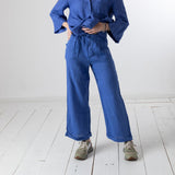 WNT Collection - W126844-21 – Pantalones azules 100% lino con bolsillos - Mujer