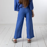 WNT Collection - W126844-21 – Pantalones azules 100% lino con bolsillos - Mujer
