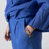 WNT Collection - W126844-21 – Pantalones azules 100% lino con bolsillos - Mujer
