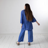 WNT Collection - W126844-21 – Pantalones azules 100% lino con bolsillos - Mujer