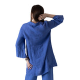 WNT Collection - W126853-21 – Camisa azul larga 100% lino con bolsillos en el pecho - Mujer